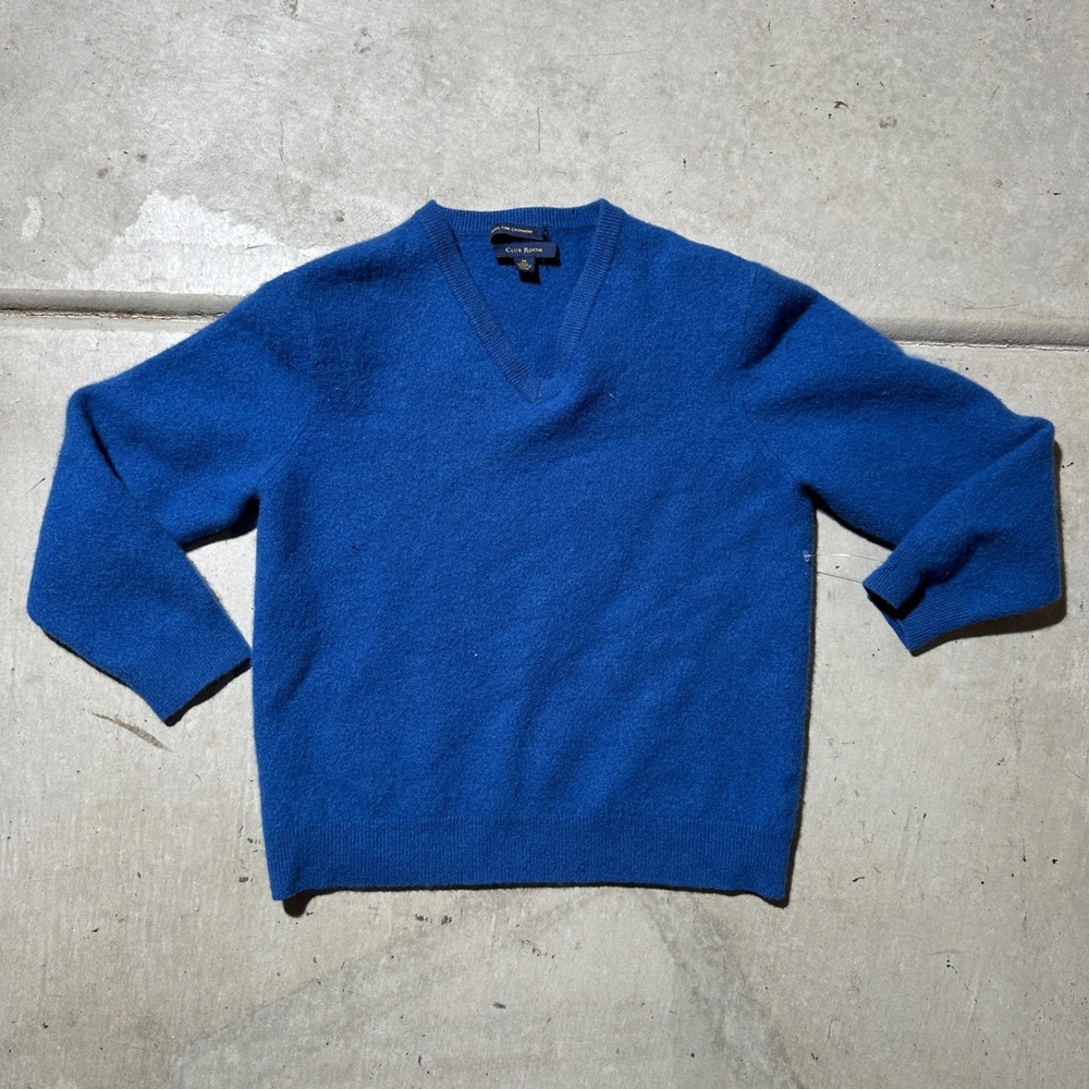 Club Room V-Neck Sweater Womens M Blue 100% Cashmere Knit Long Sleeve Pullover